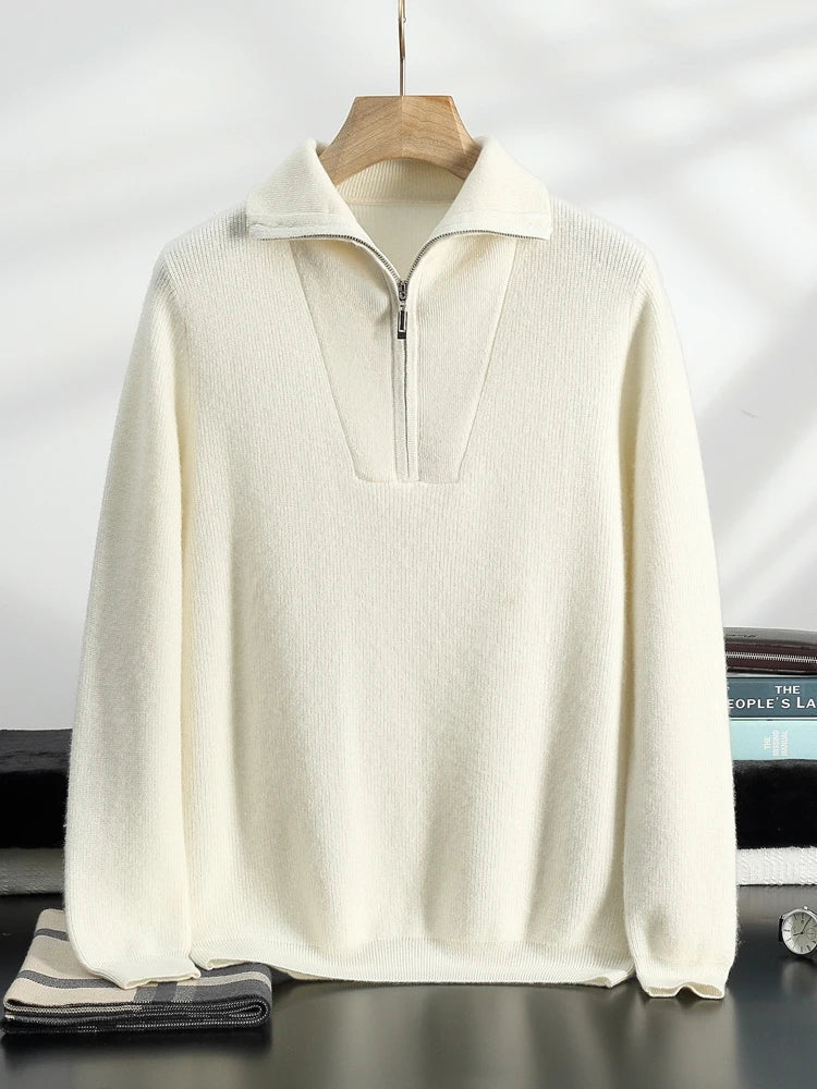 100% Kasjmier Trui Zip met Halve rits - Luxury Style