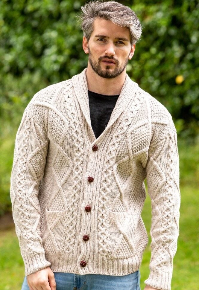 Carlos - Heren V Neck Kabel Gebreid Vest Beige