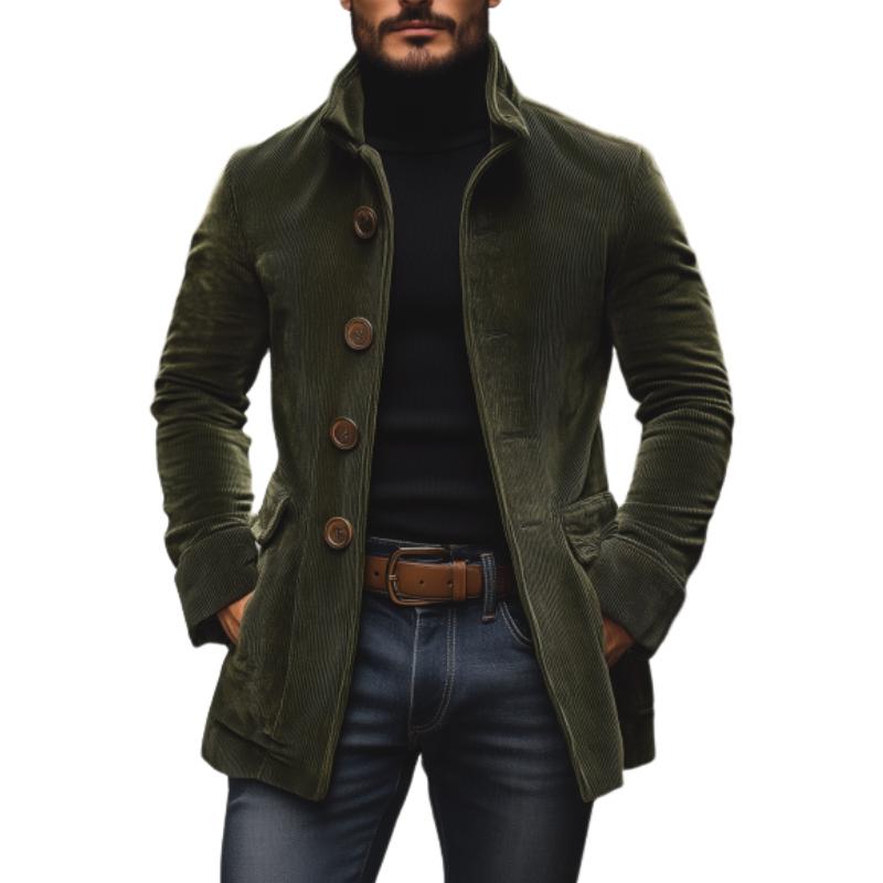 Casual Corduroy Herenjas – Vintage Slim Fit Jas met Grote Knopen