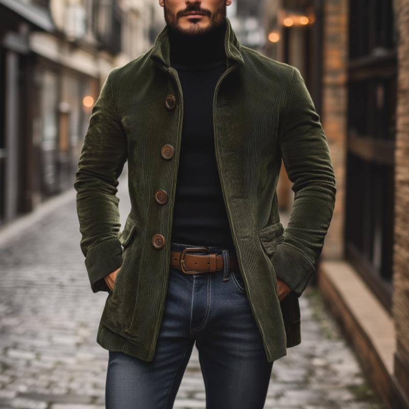 Casual Corduroy Herenjas – Vintage Slim Fit Jas met Grote Knopen
