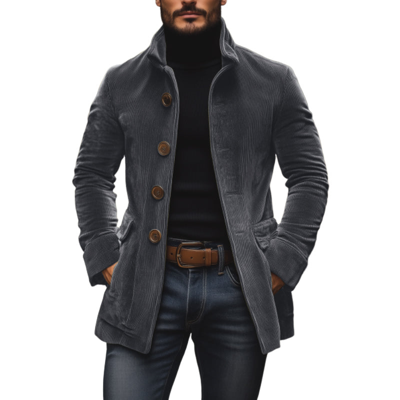 Casual Corduroy Herenjas – Vintage Slim Fit Jas met Grote Knopen