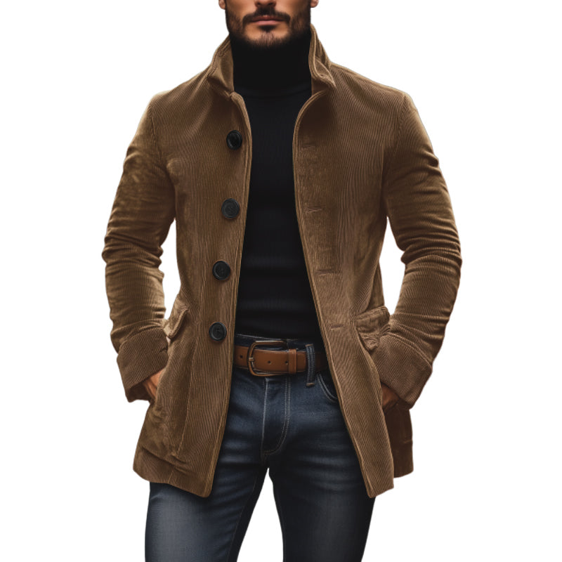 Casual Corduroy Herenjas – Vintage Slim Fit Jas met Grote Knopen