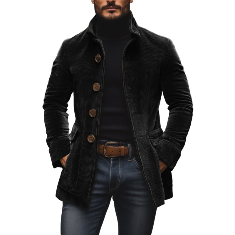 Casual Corduroy Herenjas – Vintage Slim Fit Jas met Grote Knopen