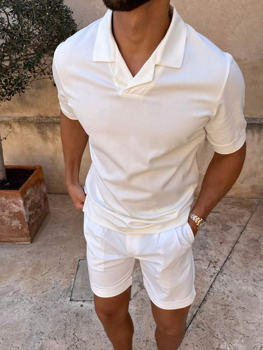 Casual Witte Polo Shirt & Shorts Set 2025