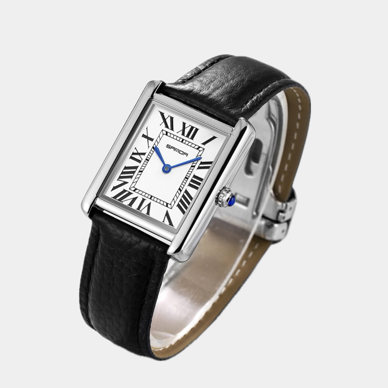Elegante Quartz Horloge met Zwarte Leren Band