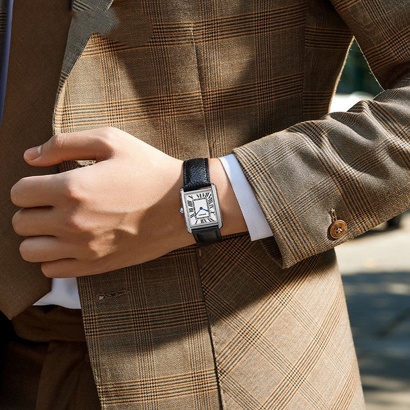 Elegante Quartz Horloge met Zwarte Leren Band