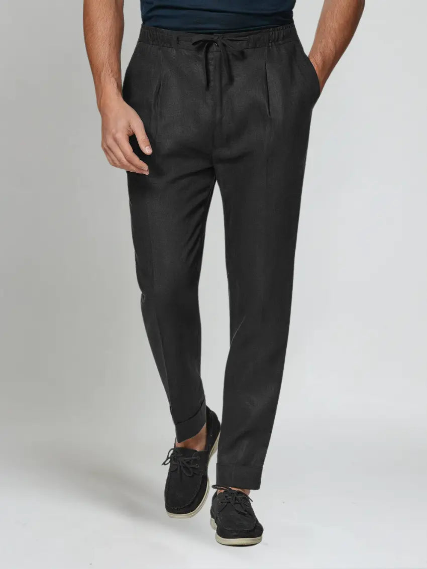 Elegante Zwarte Linnen Broek