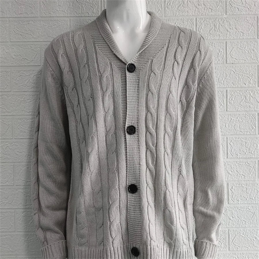 Augusto - Heren Vest Kabelgebreid Cardigan met Sjaalkraag en Knopen – Zwart