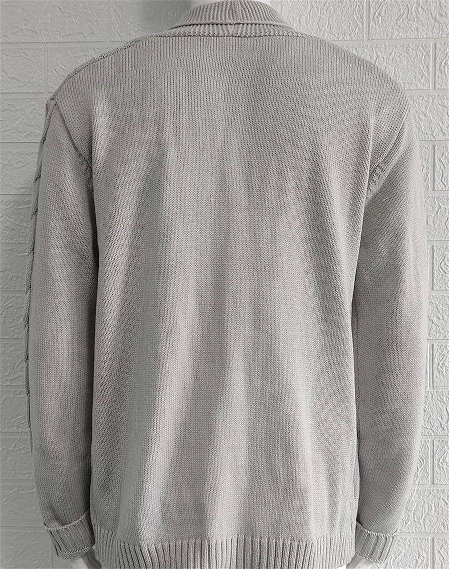 Augusto - Heren Vest Kabelgebreid Cardigan met Sjaalkraag en Knopen – Zwart