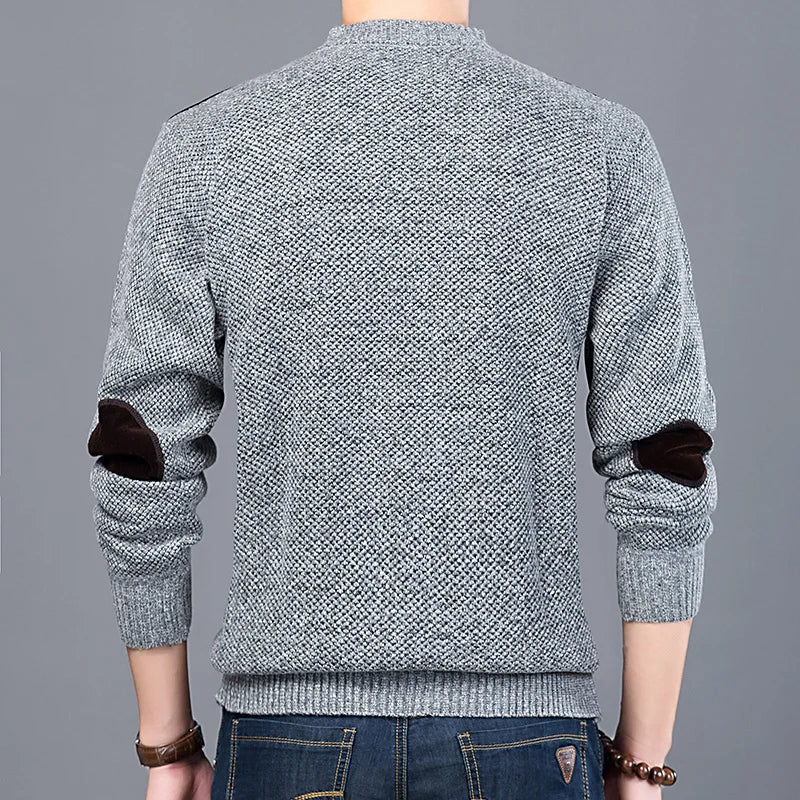 Heren Gebreide Trui met Suède Schouderdetails – Warme Winterpullover