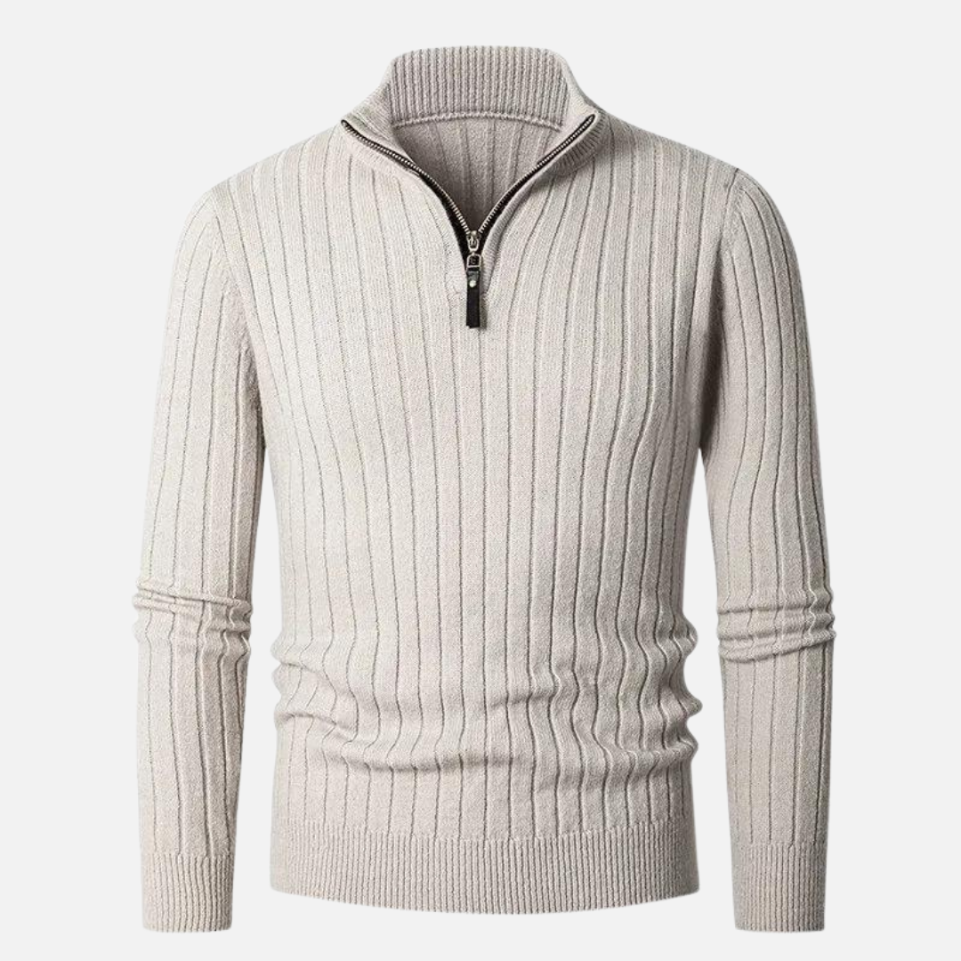 Elegante Gestreepte Katoenen Half Zip Sweater