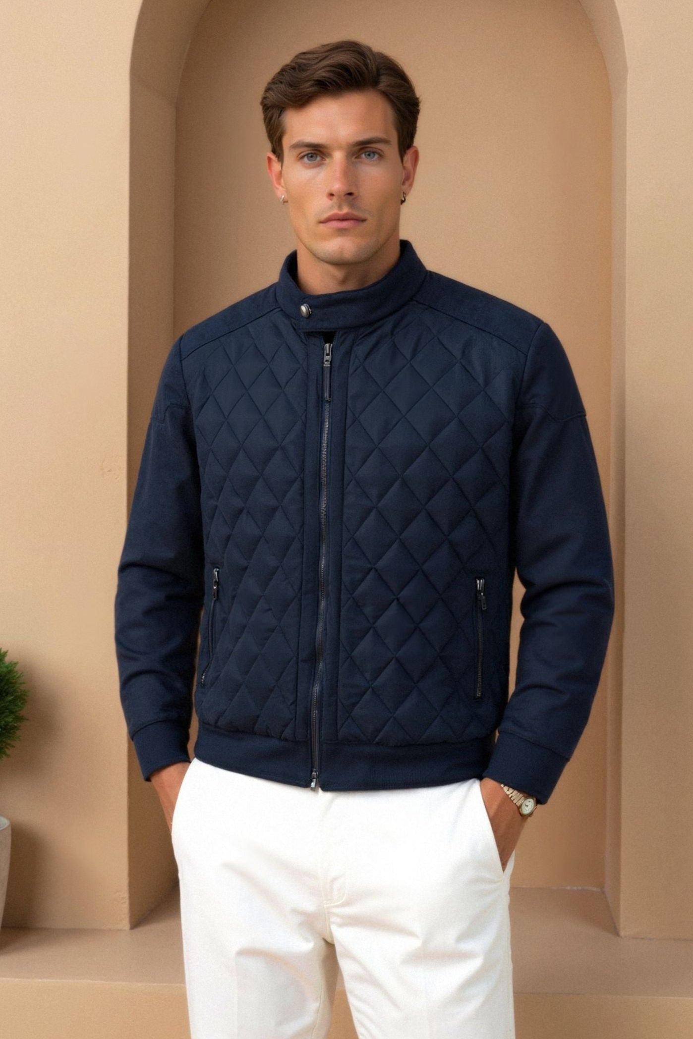 Gewatteerd Herenjack Navy – Luxe Quilted Jas in Old Money Stijl