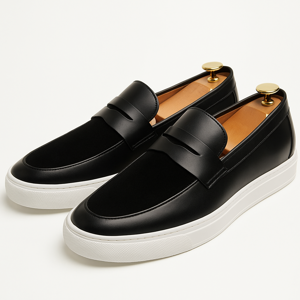 Napoli - Heren Suede Loafers Zwart leer – Moderne Instappers