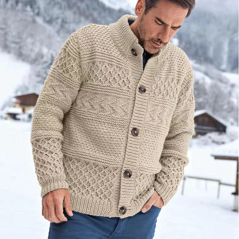 Modestio Heren Vest – Grof Gebreid Wollen Cardigan met Knopen – Wintertrui in Old Money Stijl