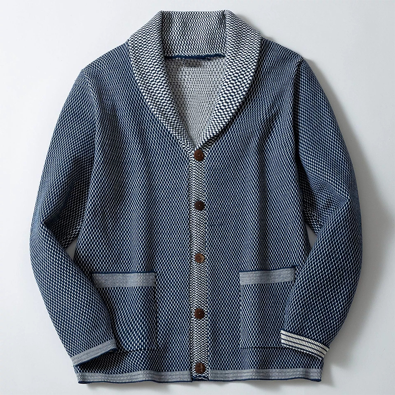 Old Money Contrast Revers Casual Gebreid Herenvest Blauw met Stijlvolle Knopen