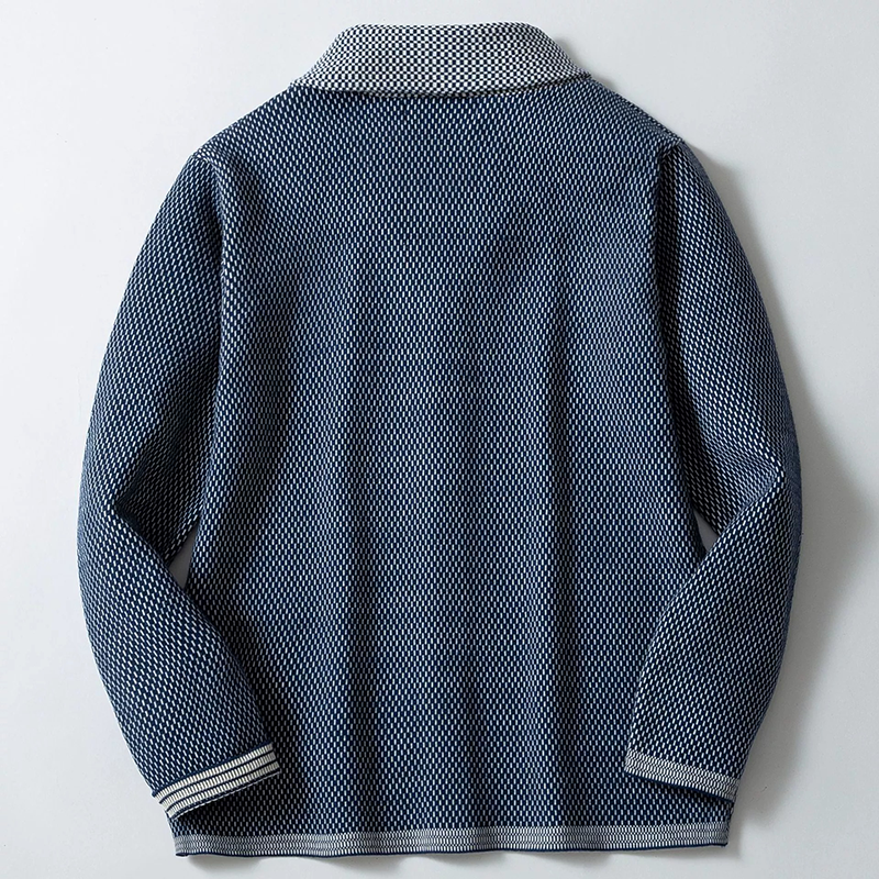 Old Money Contrast Revers Casual Gebreid Herenvest Blauw met Stijlvolle Knopen