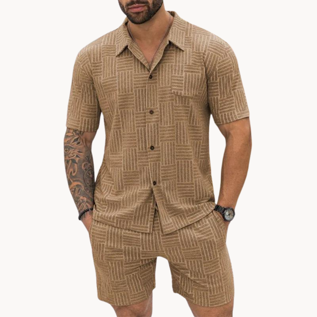 Old-Money Heren Resort Shirt en Korte Broek Set