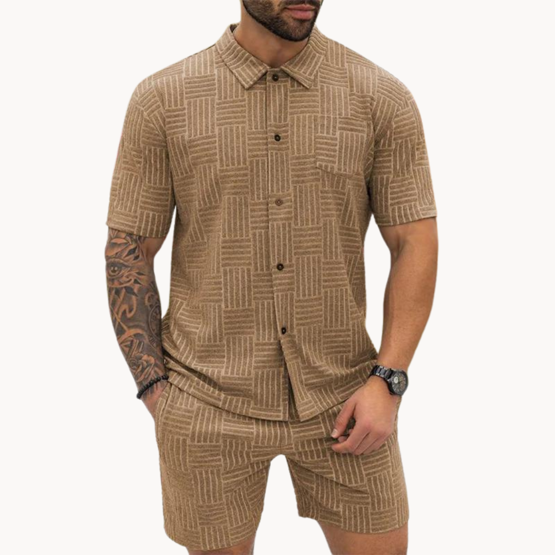 Old-Money Heren Resort Shirt en Korte Broek Set