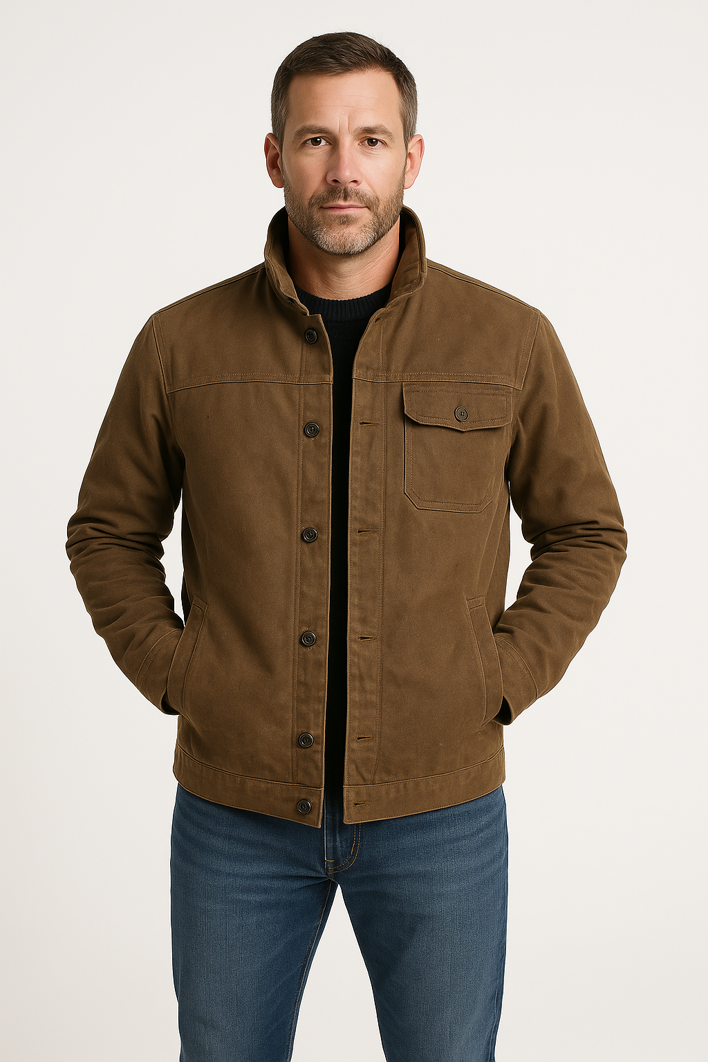 Moderne Heren Utility Winterjas Jas Bruin