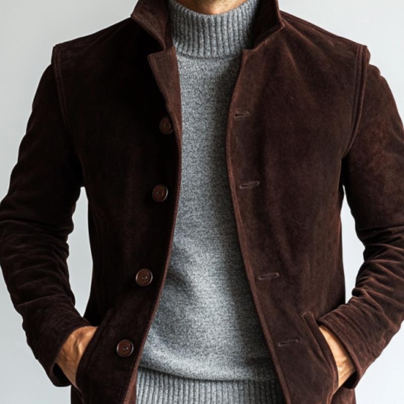 Bruine Suède Jas Heren – Halflange Enkelrijs Winterjas in Slim Fit Old Money