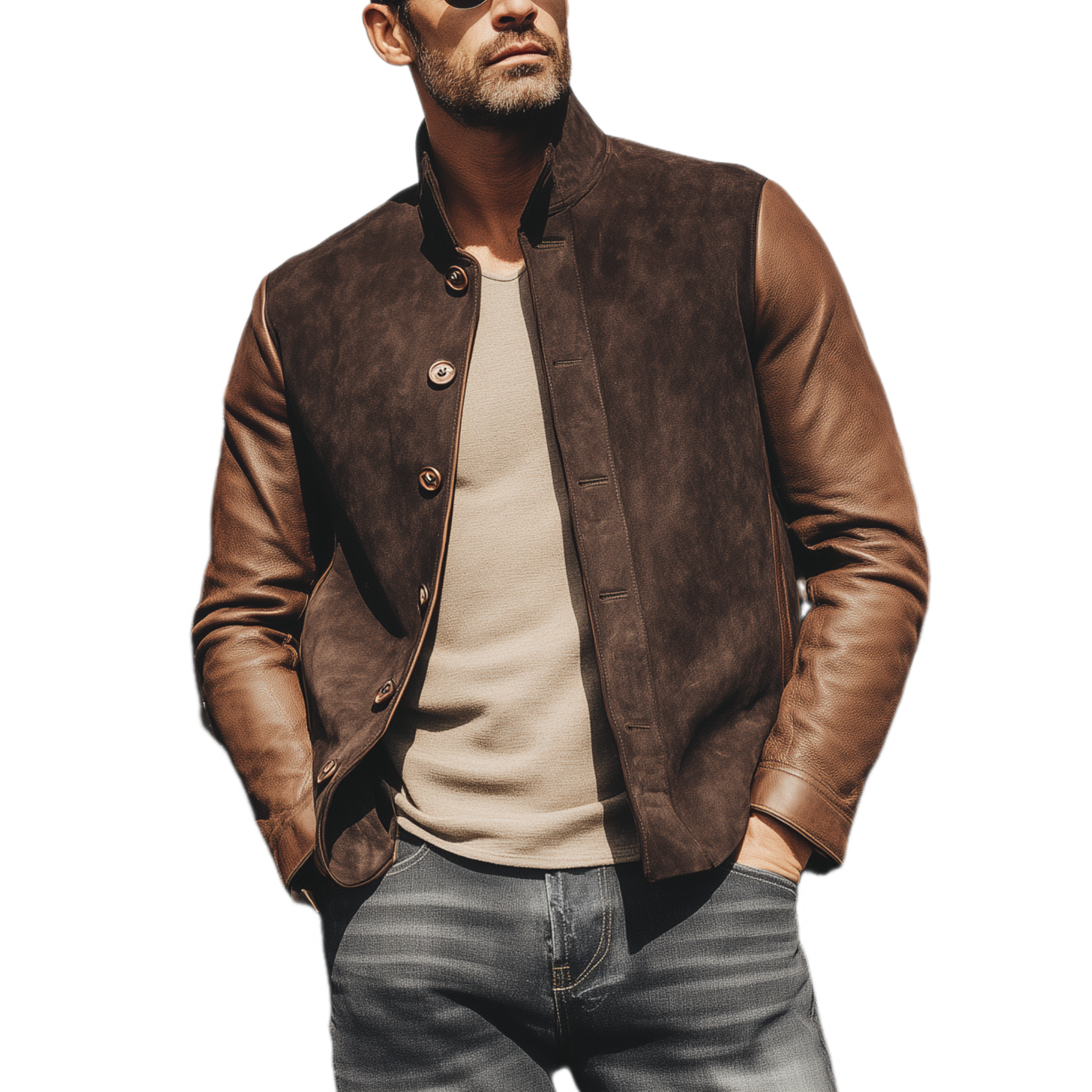 Bruin Suède & Leren Retro Herenjack – Stijlvolle Vintage Luxe Jas