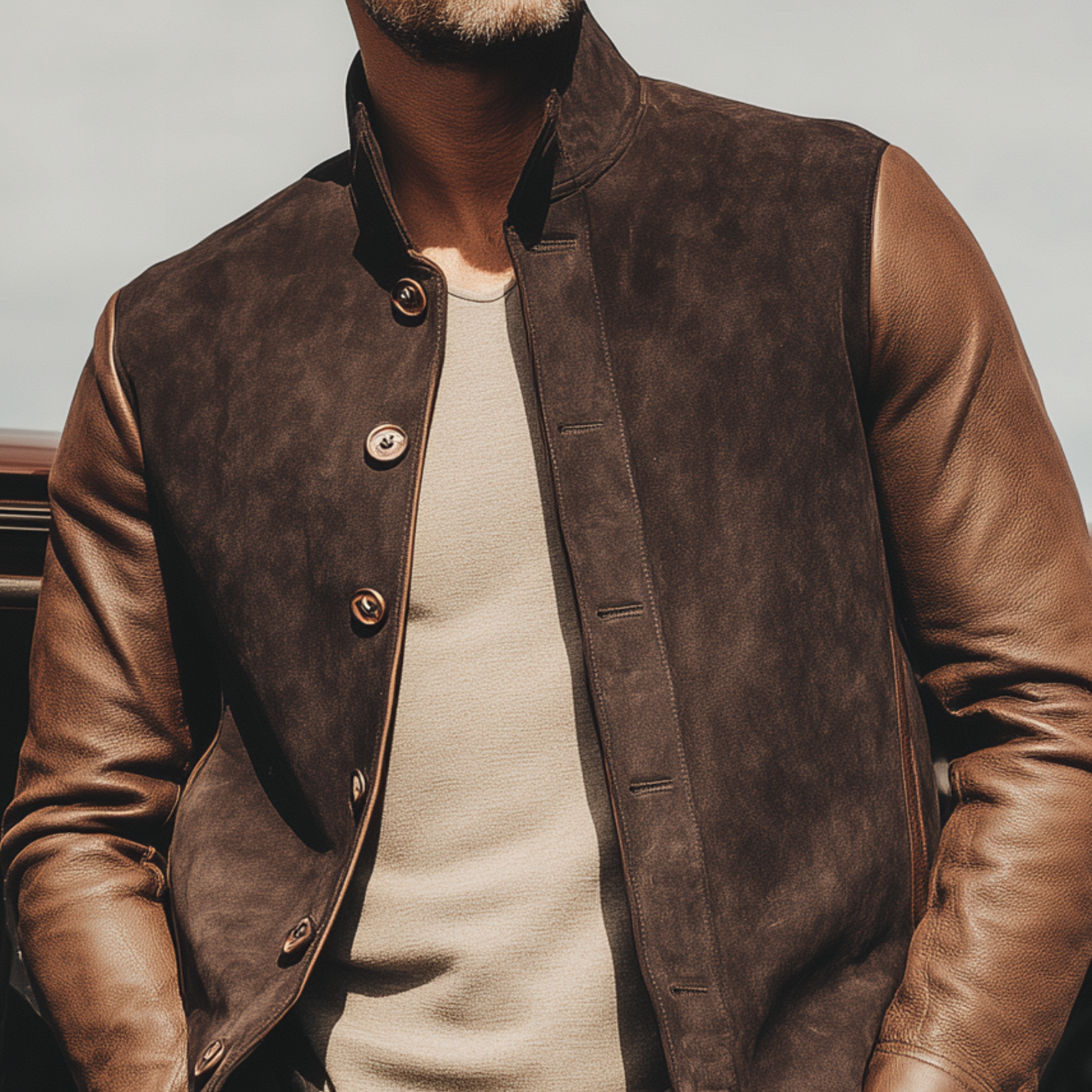 Bruin Suède & Leren Retro Herenjack – Stijlvolle Vintage Luxe Jas
