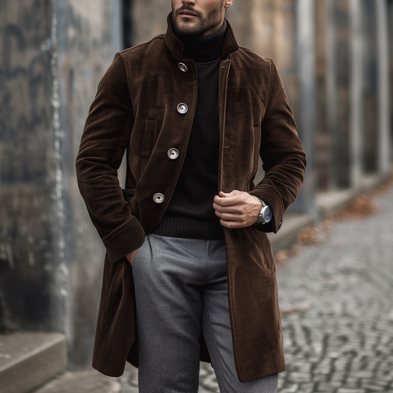 Bruine Corduroy Heren –  Slim Fit Luxury Winterjas