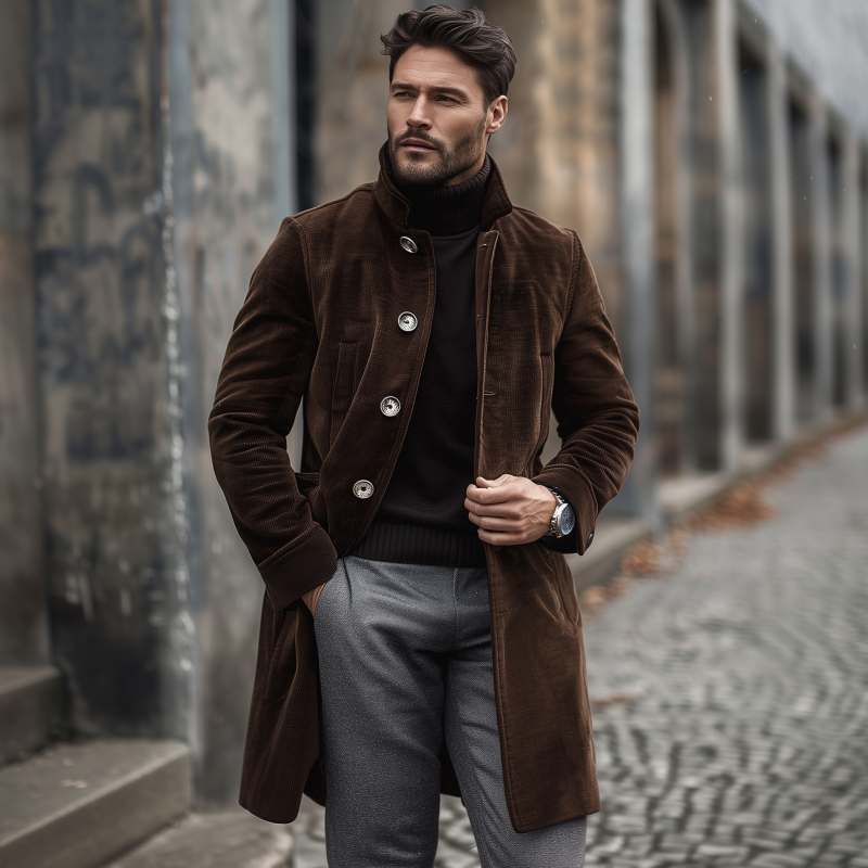 Bruine Corduroy Heren –  Slim Fit Luxury Winterjas