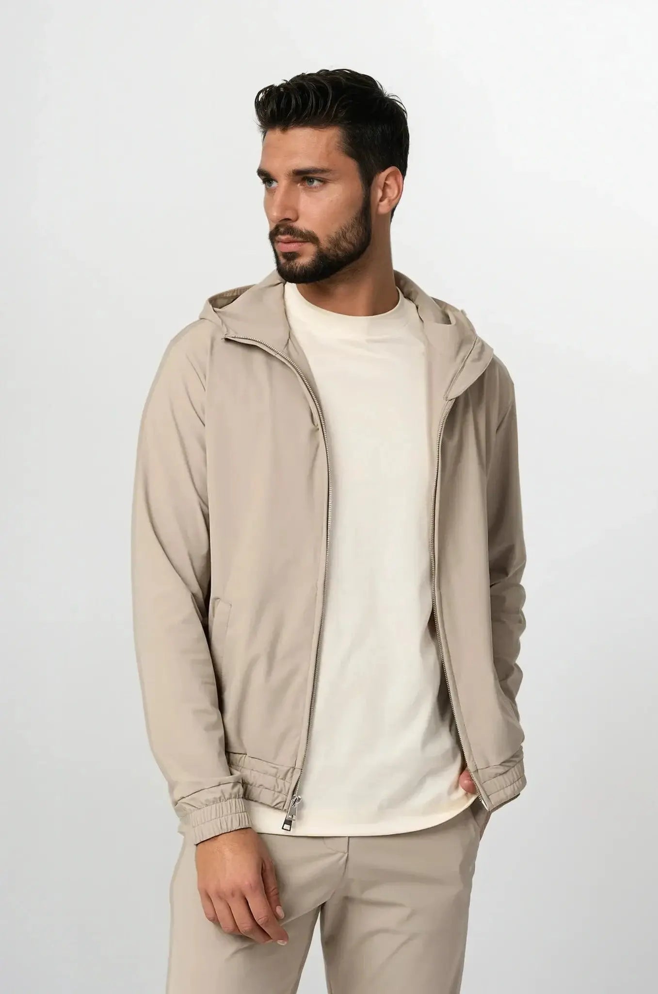 Desert Pearl Techsuit Beige met Capuchon | Modestio