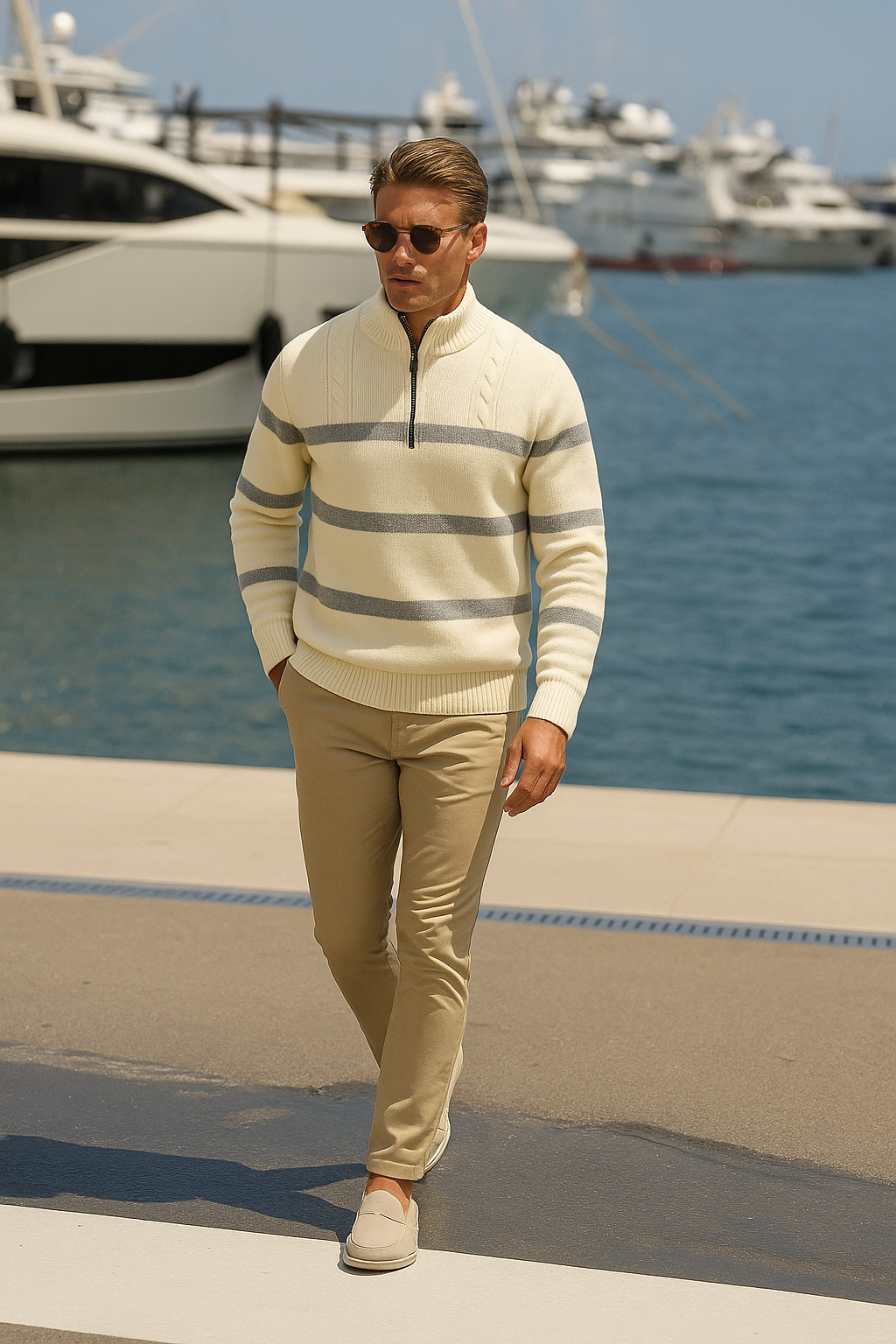 John - Gestreepte Half Zip Trui Voor Heren