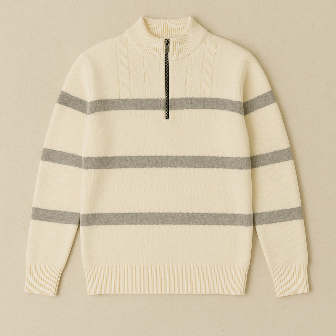John - Gestreepte Half Zip Trui Voor Heren