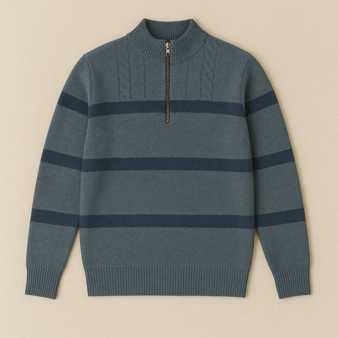 John - Gestreepte Half Zip Trui Voor Heren