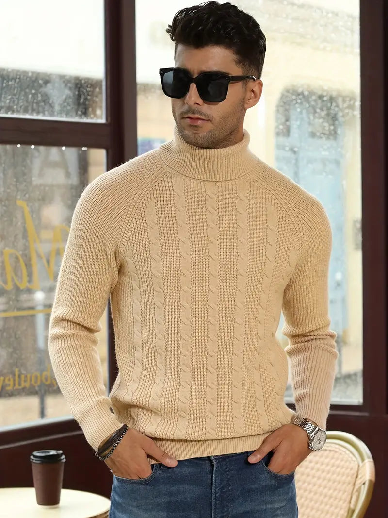 Modestio | Heren Coltrui – Klassieke Kabelgebreide Trui in Old Money Beige