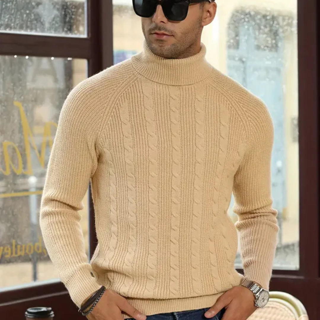 Modestio | Heren Coltrui – Klassieke Kabelgebreide Trui in Old Money Beige