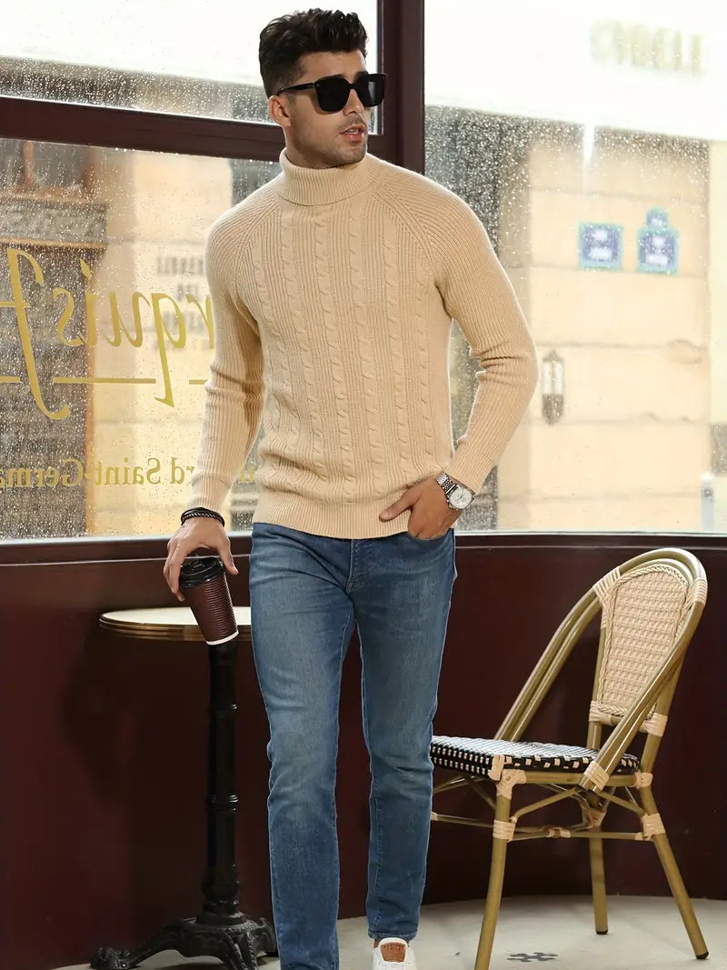 Modestio | Heren Coltrui – Klassieke Kabelgebreide Trui in Old Money Beige