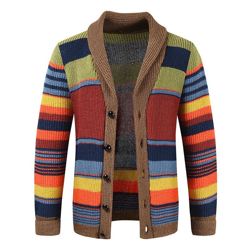 Heren Gebreid Vest met Kleurrijke Strepen – Warme Casual Cardigan met Knoopsluiting