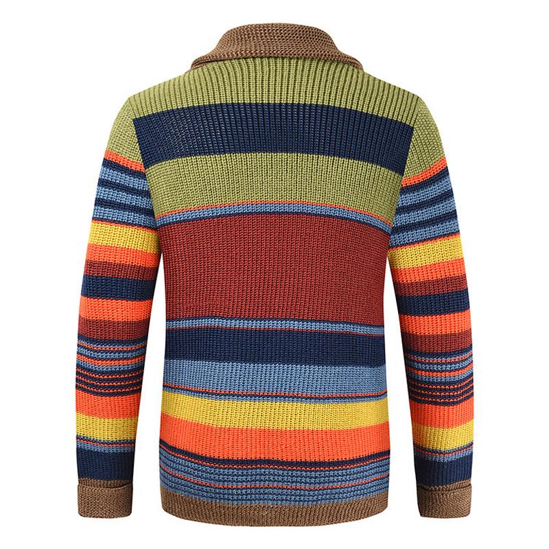 Heren Gebreid Vest met Kleurrijke Strepen – Warme Casual Cardigan met Knoopsluiting