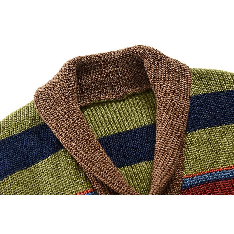 Heren Gebreid Vest met Kleurrijke Strepen – Warme Casual Cardigan met Knoopsluiting