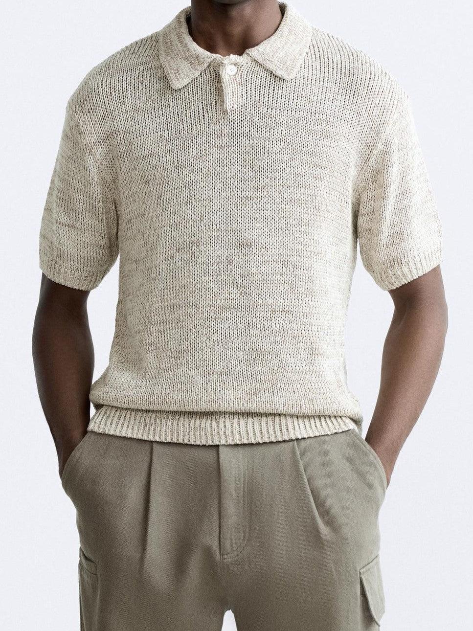 Casual Knitted Polo T-Shirt Heren met Knopen | Modestio