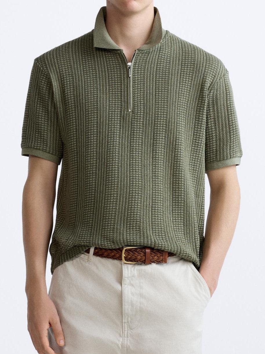 Lichte Zip Polo Shirt Heren Old Money Style