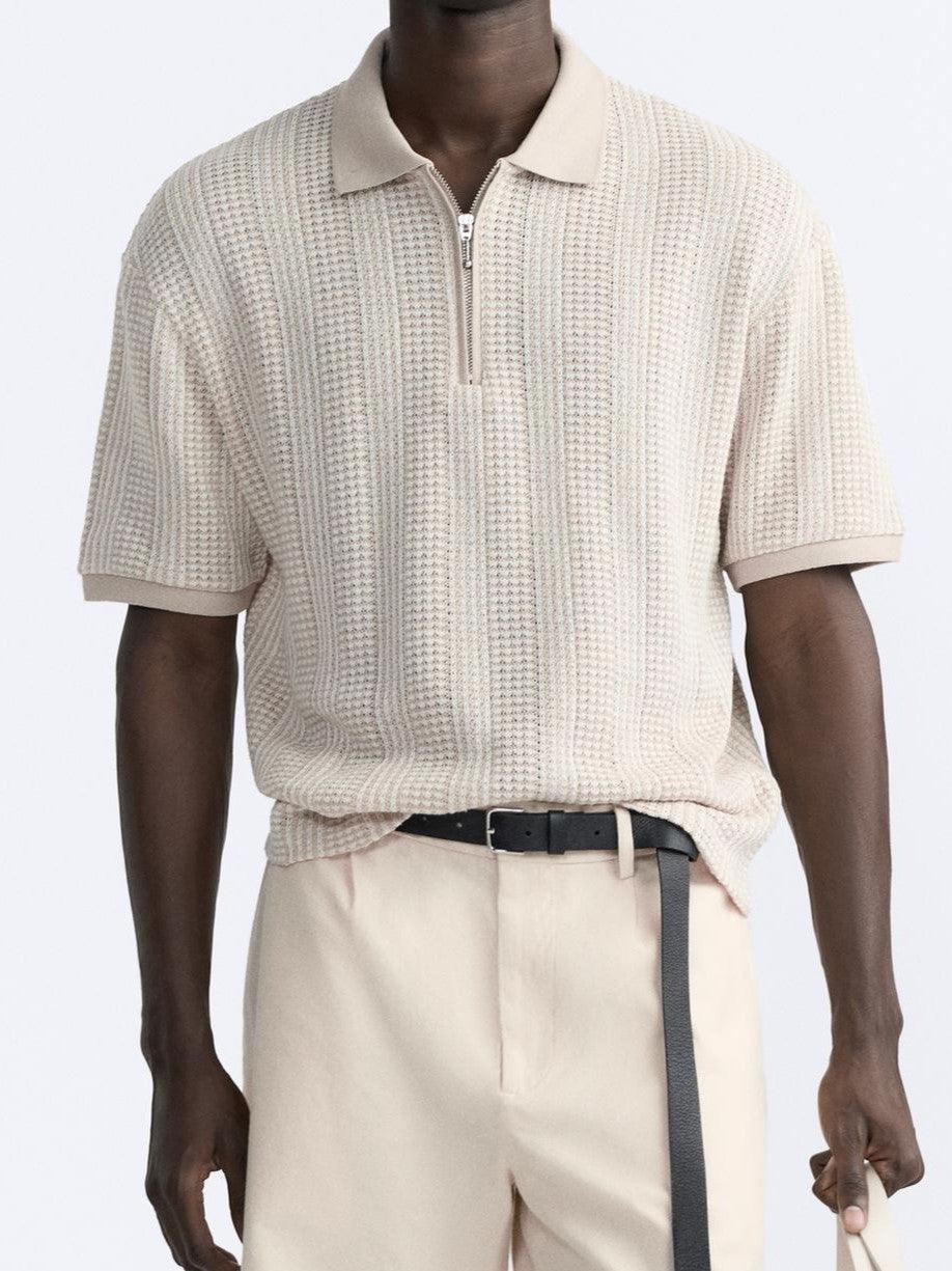 Lichte Zip Polo Shirt Heren Old Money Style