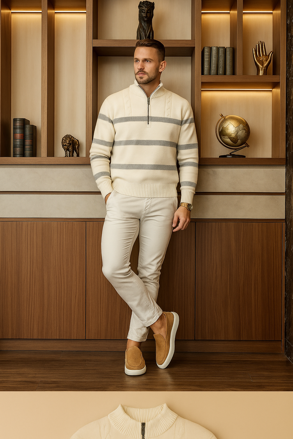 Maddox - Gestreepte Half Zip Knit Sweater