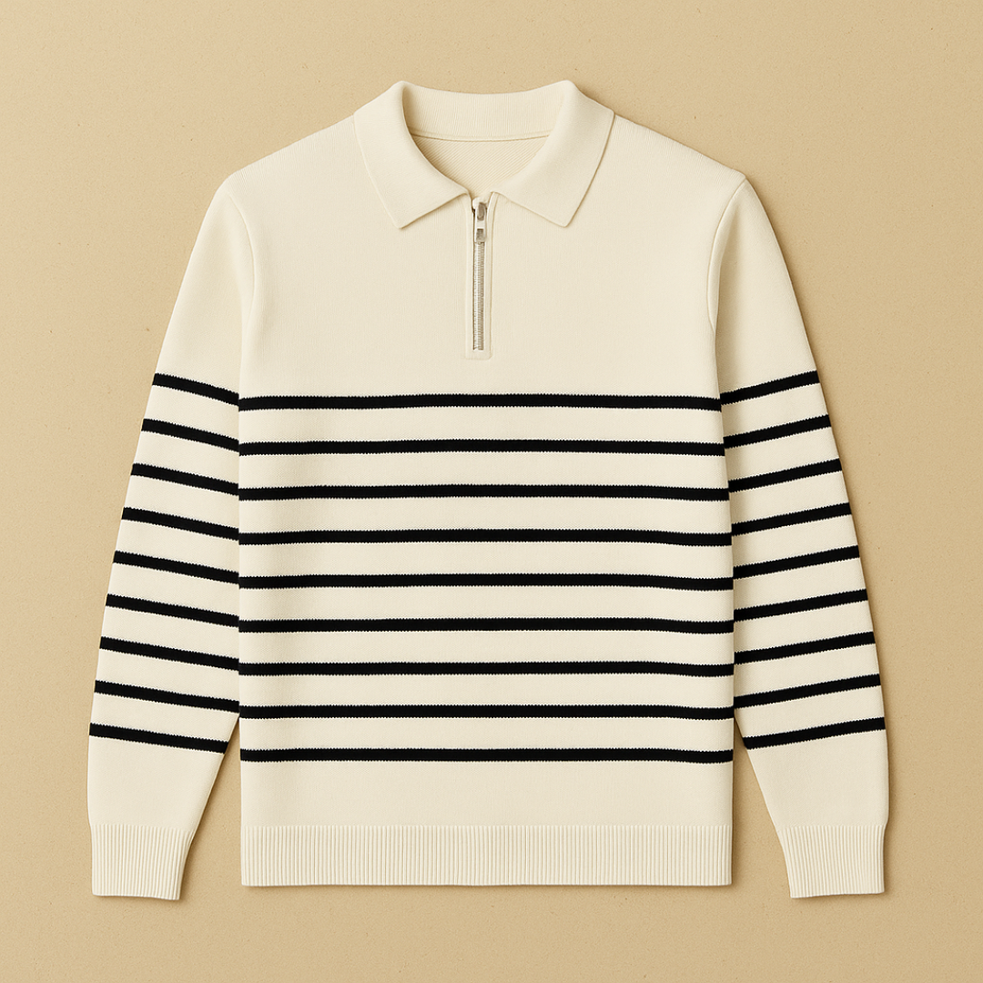 Maddox - Gestreepte Half Zip Knit Sweater