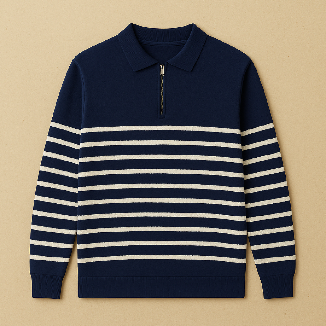 Maddox - Gestreepte Half Zip Knit Sweater