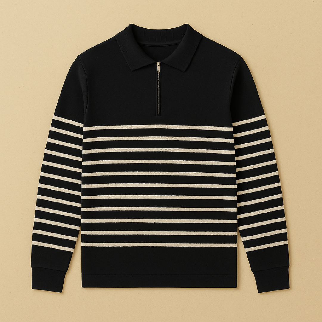 Maddox - Gestreepte Half Zip Knit Sweater