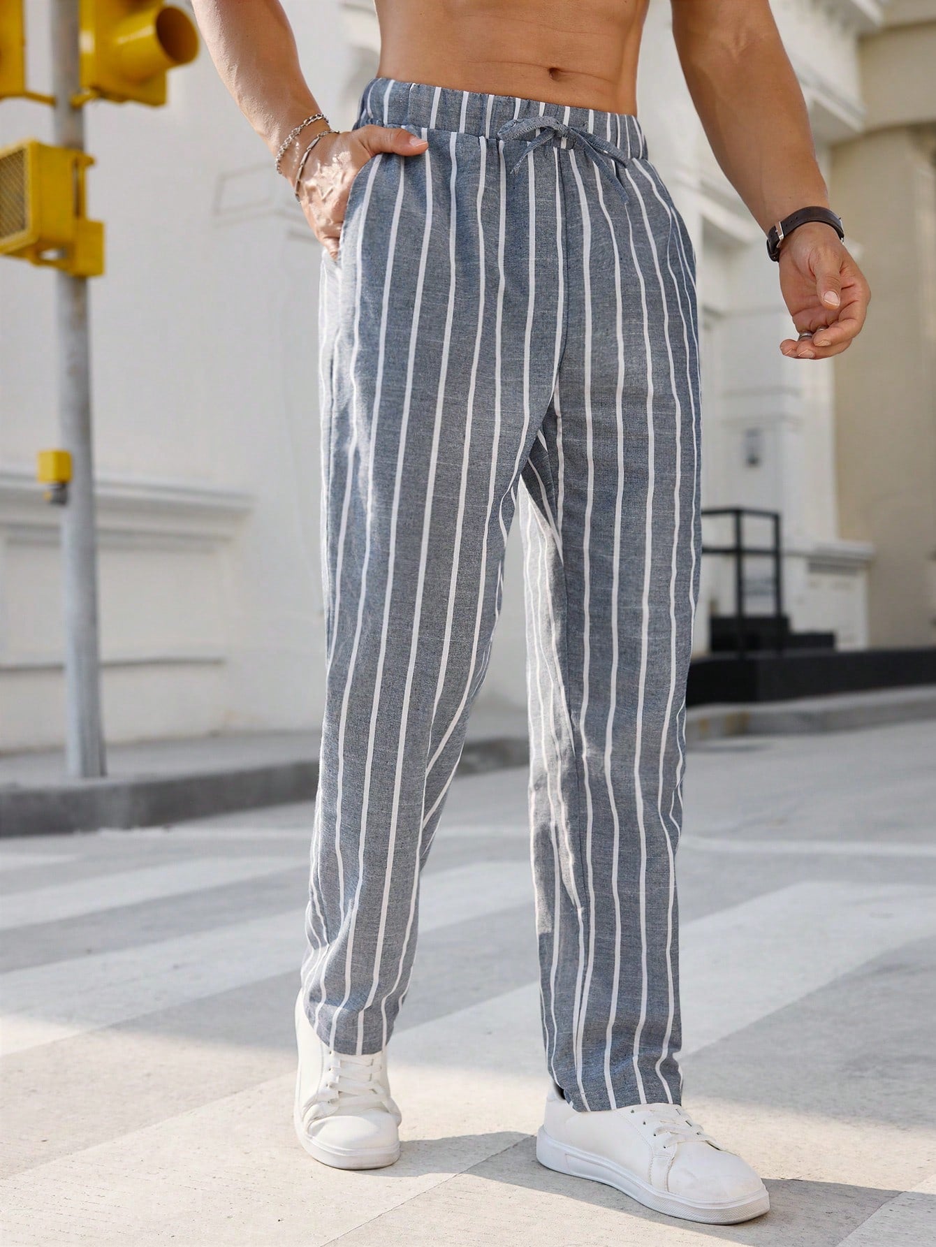 Old Money Mid-Waist Gestreepte Pantalon
