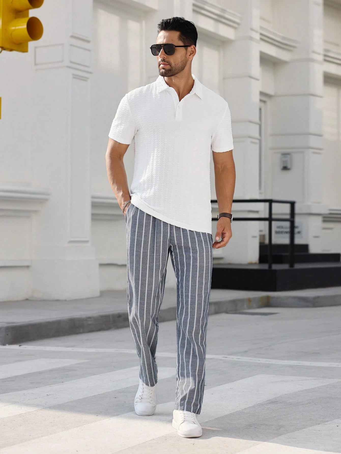 Old Money Mid-Waist Gestreepte Pantalon