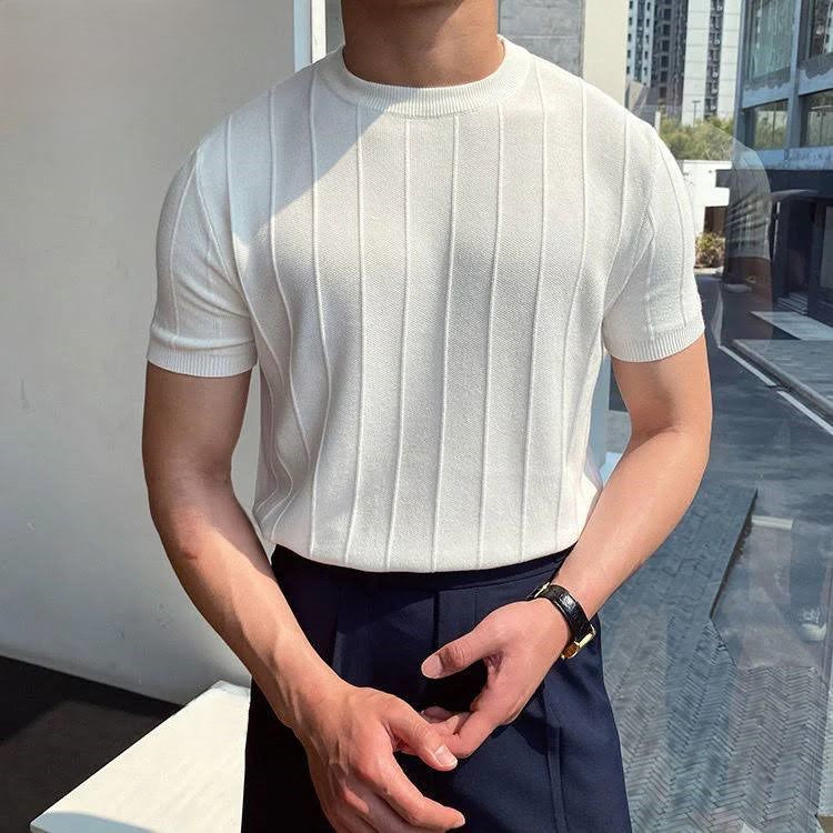 Old Money T-Shirt Heren – Luxe Slim Fit Korte Mouwen van Ice Silk Polyester in Zwart, Wit, Beige en Donkergrijs 0
