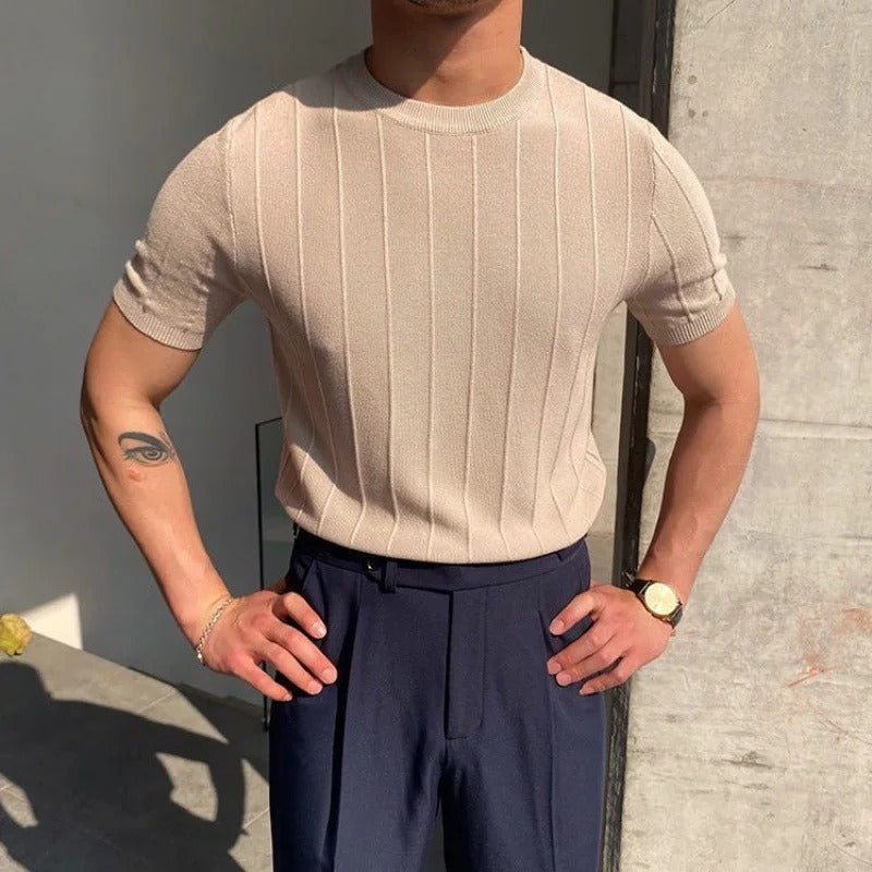 Old Money T-Shirt Heren – Luxe Slim Fit Korte Mouwen van Ice Silk Polyester in Zwart, Wit, Beige en Donkergrijs 1