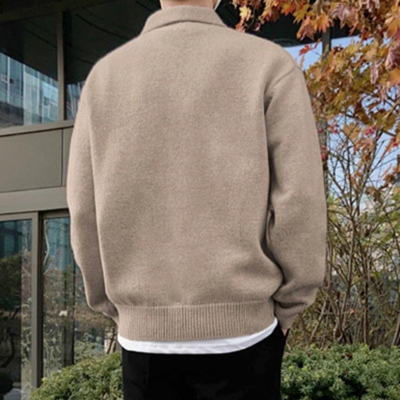 Heren Wollen Moderne Polo Trui – Stijlvolle Gebreide Sweater met Knopen